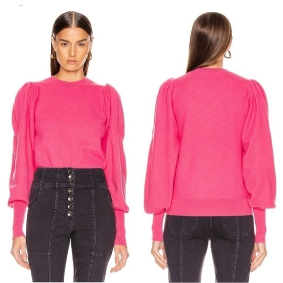 Ulla Johnson Katerina Puff Sleeve Merino Wool Crew Neck Sweater - Fuchsia size S - Picture 2 of 11